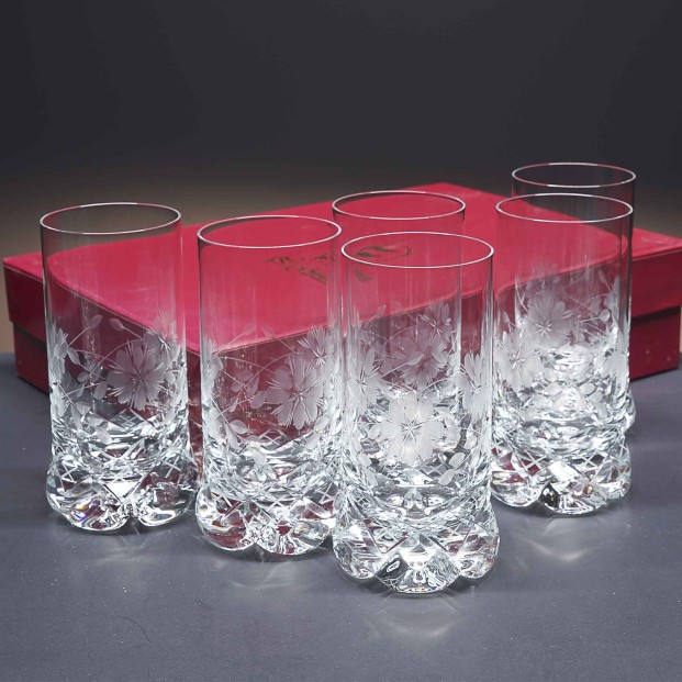 Juego de 6 vasos altos de cristal para whisky o agua - Colección 1164 - Talla 057.