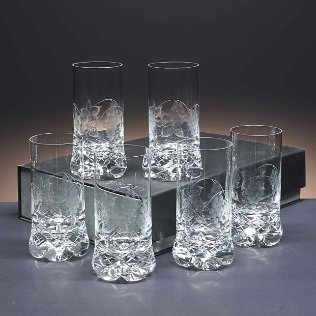 Juego de 6 vasos altos de cristal para whisky o agua - Colección 1164 - Talla 066.