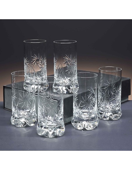 Juego de 6 vasos altos de cristal para whisky o agua - Colección 1164 - Talla 082.
