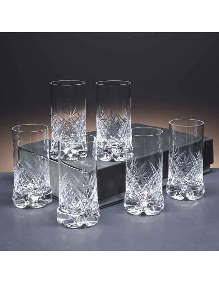 Juego de 6 vasos altos de cristal para whisky o agua - Colección 1164 - Talla 105