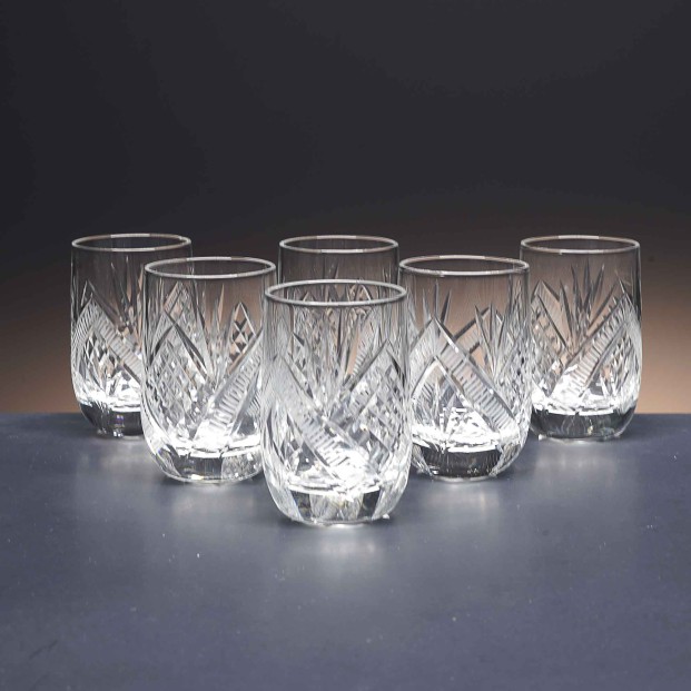 Juego de 6 vasos de cristal para chupitos de licor o whisky - Colección LOTO - Talla 090.