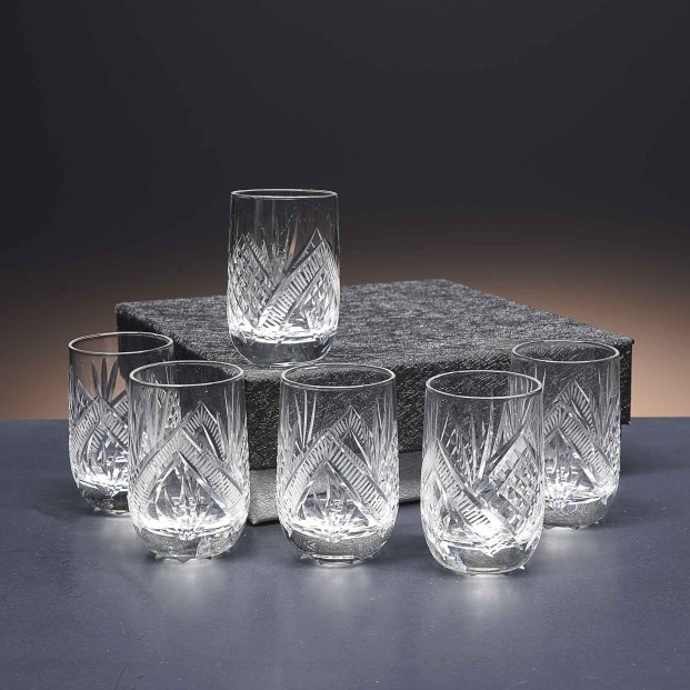 Juego de 6 vasos de cristal para chupitos de licor o whisky - Colección LOTO - Talla 090.