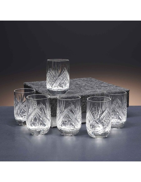 Juego de 6 vasos de cristal para chupitos de licor o whisky - Colección LOTO - Talla 090.