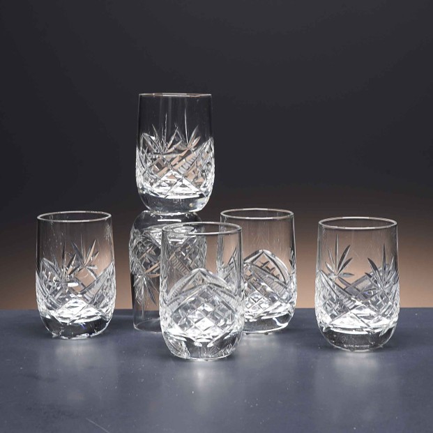 Juego de 6 vasos de cristal para chupitos de licor o whisky - Colección LOTO - Talla 105.