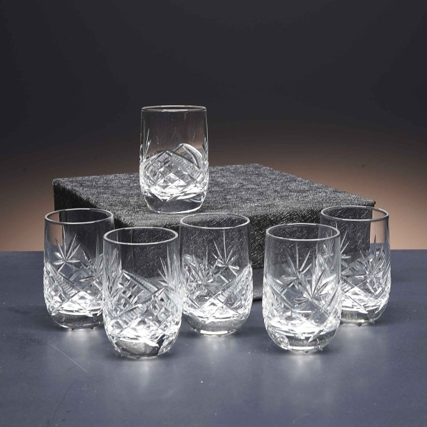 Juego de 6 vasos de cristal para chupitos de licor o whisky - Colección LOTO - Talla 105.