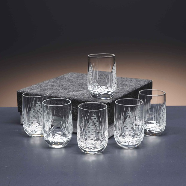 Juego de 6 vasos de cristal para chupitos de licor o whisky - Colección LOTO - Talla 111.