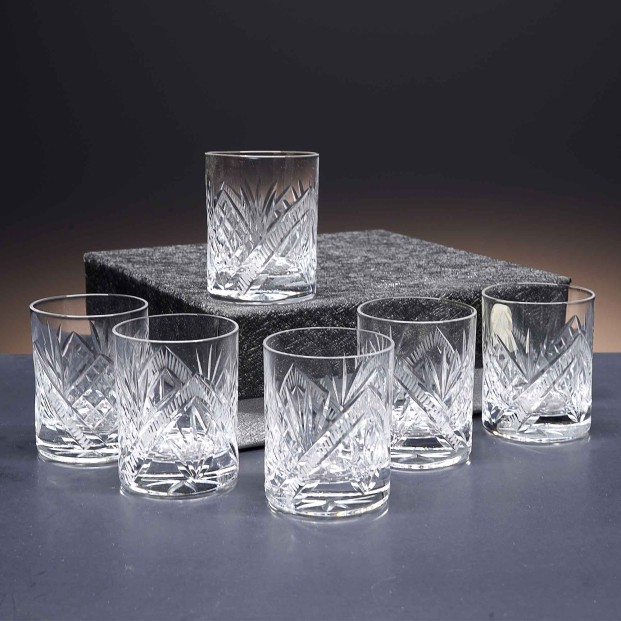 Juego de 6 vasos de cristal para chupitos de licor o whisky - Colección 25089 - Talla 090.