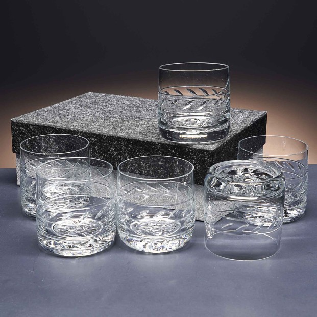 Juego de 6 vasos bajos de cristal para whisky o agua - Colección 3030 - Talla 424.