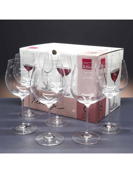 Juego de 6 copas de cristal para vino o agua - Colección PRESTIGE.