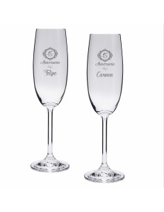 Set de 2 copas de cristal para champán - Colección GASTRO-ANIVERSARIO+GRABADO - Grabación personalizada.