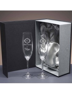 Set de 2 copas de cristal para champán - Colección GASTRO-ANIVERSARIO+GRABADO - Grabación personalizada. 2