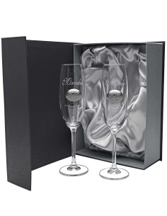 Set de 2 copas de cristal para champán - Colección GASTRO-ANIVERSARIO BILAMINADO+GRABADO - Grabación personalizada.