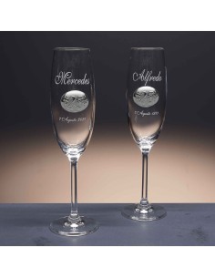 Set de 2 copas de cristal para champán - Colección GASTRO-ANIVERSARIO BILAMINADO+GRABADO - Grabación personalizada. 2