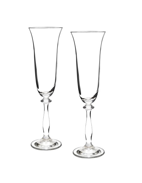 Set de 2 copas de cristal para champán+bandeja de cristal - Colección ANGELA.