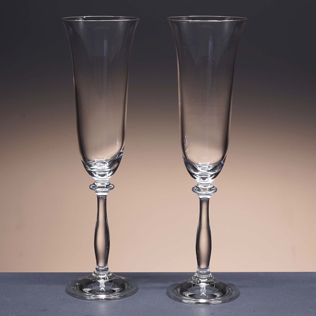 Set de 2 copas de cristal para champán+bandeja de cristal - Colección ANGELA.