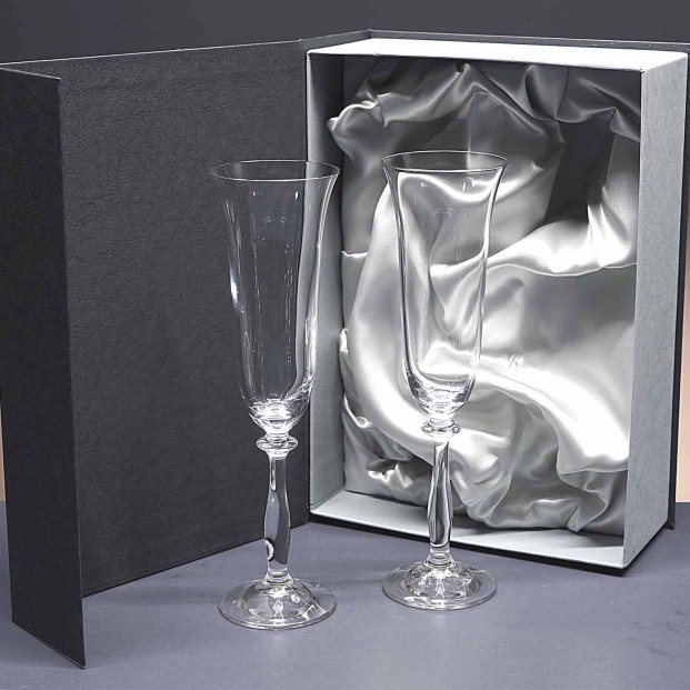 Set de 2 copas de cristal para champán+bandeja de cristal - Colección ANGELA.