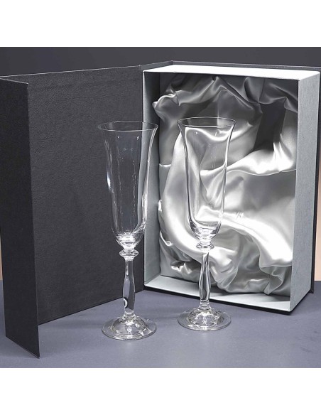 Set de 2 copas de cristal para champán+bandeja de cristal - Colección ANGELA.