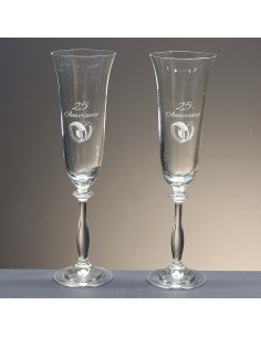 Set de 2 copas de cristal para champán - Colección ANGELA-ANIVERSARIO.
