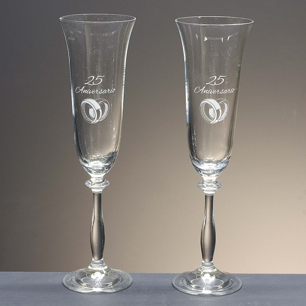 Set de 2 copas de cristal para champán - Colección ANGELA-ANIVERSARIO.