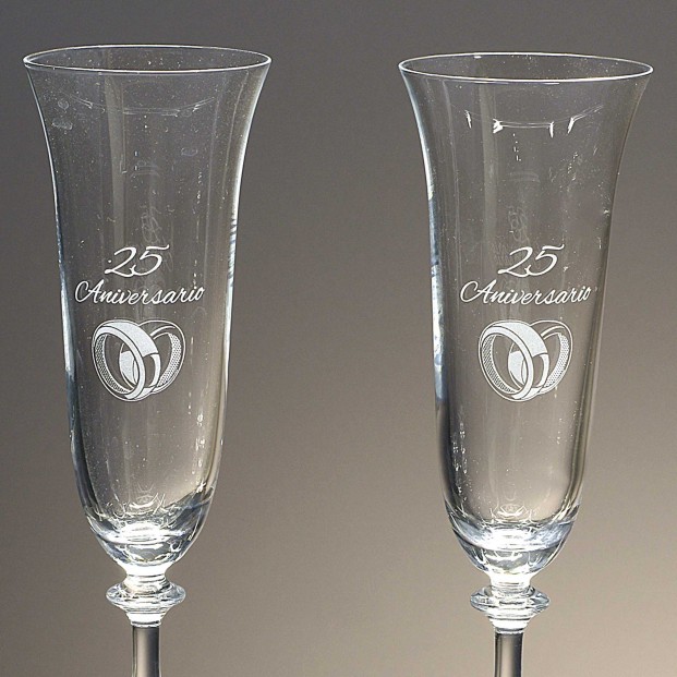 Set de 2 copas de cristal para champán - Colección ANGELA-ANIVERSARIO.
