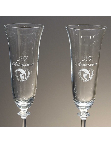 Set de 2 copas de cristal para champán - Colección ANGELA-ANIVERSARIO.