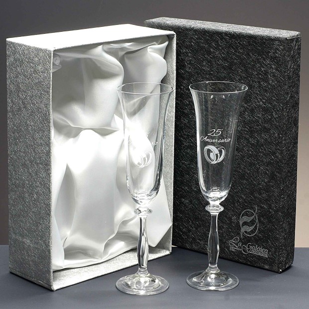 Set de 2 copas de cristal para champán - Colección ANGELA-ANIVERSARIO.