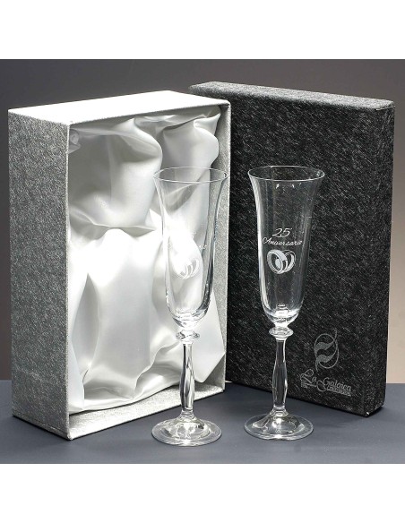 Set de 2 copas de cristal para champán - Colección ANGELA-ANIVERSARIO.