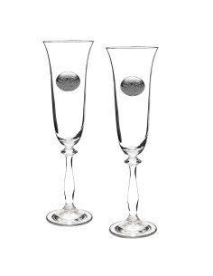 Set de 2 copas de cristal para champán+bandeja de cristal - Colección ANGELA-ANIVERSARIO BILAMINADO.