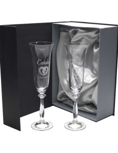 Set de 2 copas de cristal para champán - Colección ANGELA-GRABADO - Grabación personalizada.