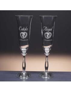 Set de 2 copas de cristal para champán - Colección ANGELA-GRABADO - Grabación personalizada. 2