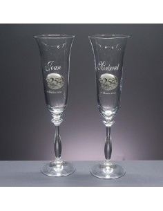 Set de 2 copas de cristal para champán - Colección ANGELA-ANIVERSARIO BILAMINADO+GRABADO - Grabación personalizada.
