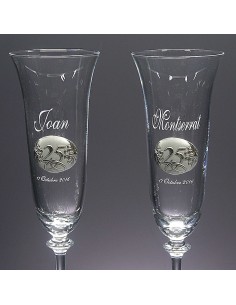 Set de 2 copas de cristal para champán - Colección ANGELA-ANIVERSARIO BILAMINADO+GRABADO - Grabación personalizada. 2