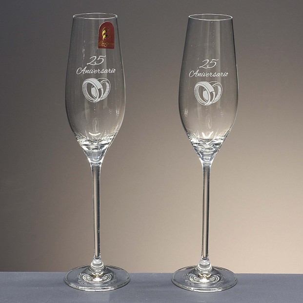 Set de 2 copas de cristal para champán - Colección CELEBRATION-ANIVERSARIO.