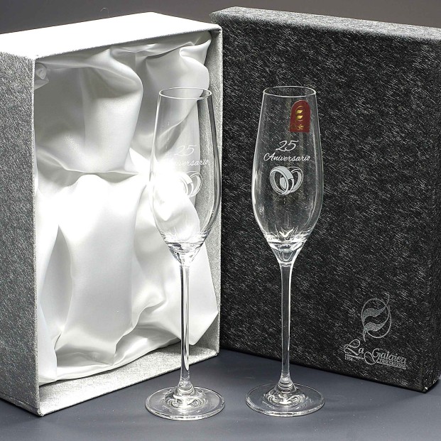Set de 2 copas de cristal para champán - Colección CELEBRATION-ANIVERSARIO.
