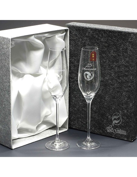 Set de 2 copas de cristal para champán - Colección CELEBRATION-ANIVERSARIO.