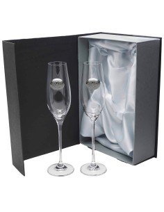 Set de 2 copas de cristal para champán+bandeja de cristal - Colección CELEBRATION-ANIVERSARIO BILAMINADO.