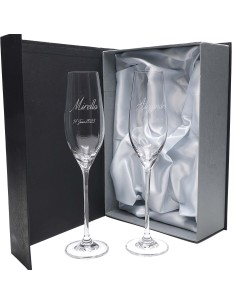 Set de 2 copas de cristal para champán - Colección CELEBRATION-GRABADO - Grabación personalizada.