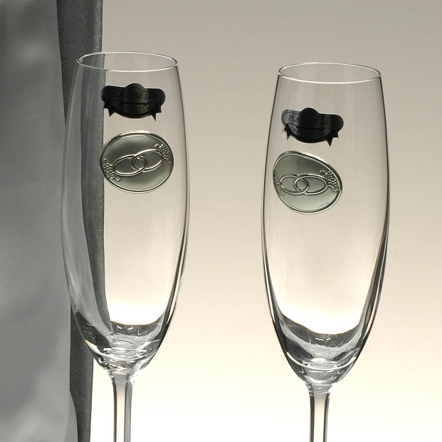 Set de 2 copas de cristal para champán+bandeja de cristal centrada - Colección GASTRO-ANIVERSARIO BILAMINADO - Talla Liso.