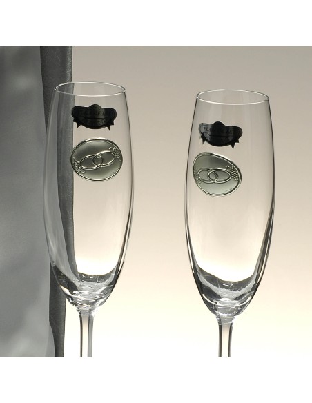 Set de 2 copas de cristal para champán+bandeja de cristal centrada - Colección GASTRO-ANIVERSARIO BILAMINADO - Talla Liso.