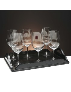 Set de 6 copas de cristal para vino o agua+bandeja de madera color wenge rectangular - Colección CRISTALLIN.