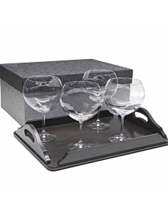 Set de 4 copas de cristal para gin tonic+bandeja de madera color wenge rectangular - Colección GIN TONIC.