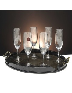 Set de 6 copas de cristal para champán+bandeja de madera color wenge ovalada - Colección CRISTALLIN.