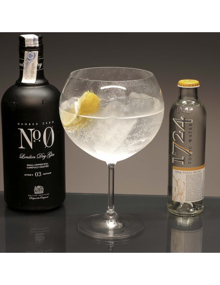 Set de 4 copas de cristal para gin tonic+bandeja de madera color wenge ovalada - Colección GIN TONIC.