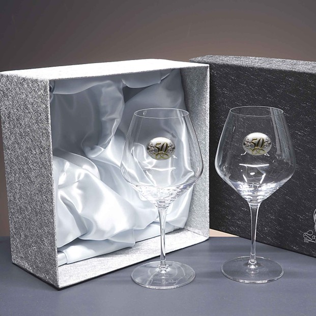 Set de 2 copas de cristal para vino o agua - Colección ATELIER-ANIVERSARIO BILAMINADO.
