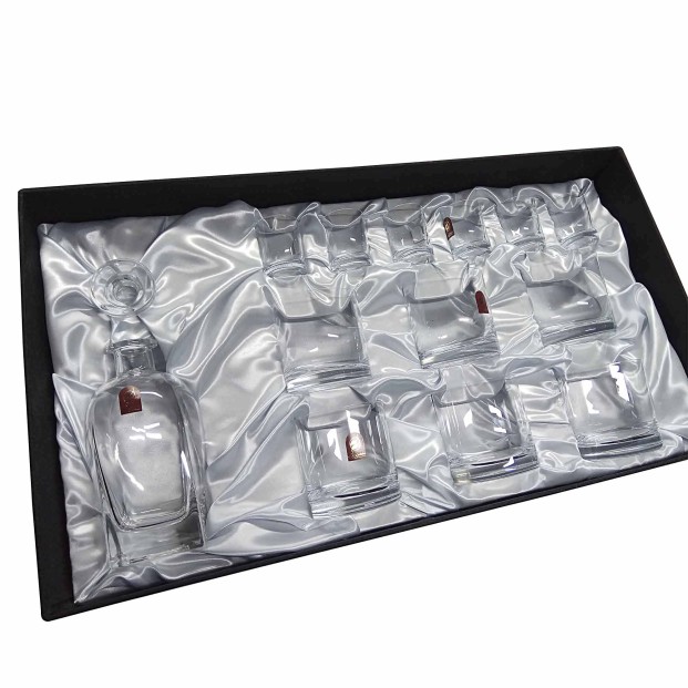 Set de 6 vasos bajos de cristal para whisky o agua+chupitos+botella - Colección GOGO.