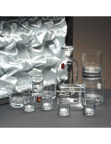 Set de 6 vasos bajos de cristal para whisky o agua+chupitos+botella - Colección GOGO.