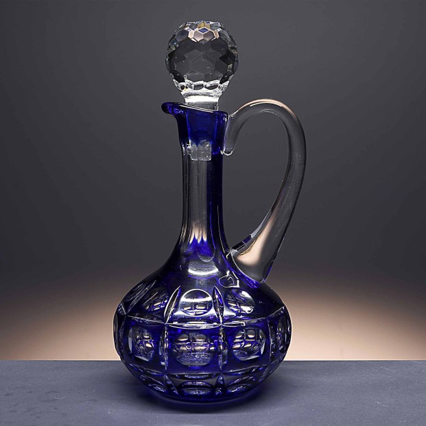Botella de cristal encamisado (doblado) - Para whisky o licor - Colección 4355-COBALTO.