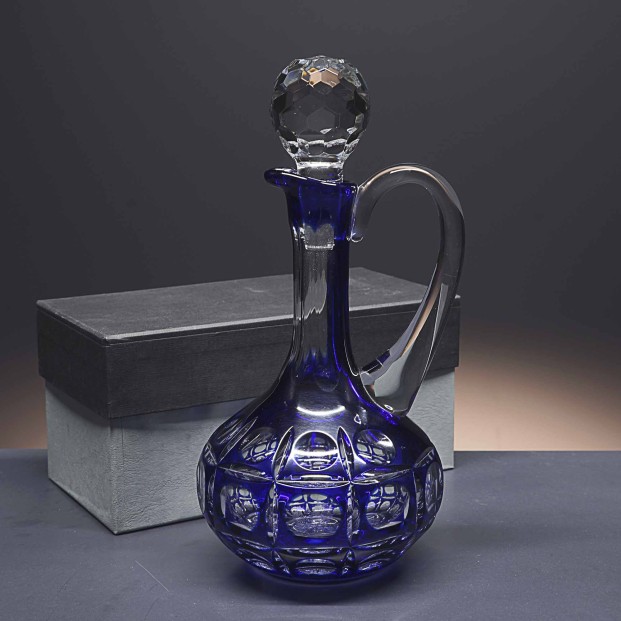 Botella de cristal encamisado (doblado) - Para whisky o licor - Colección 4355-COBALTO.