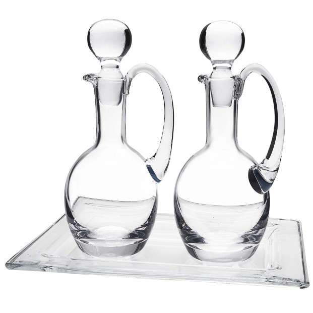 Juego de aceitera y vinagrera de cristal+bandeja de cristal - Colección 12695.