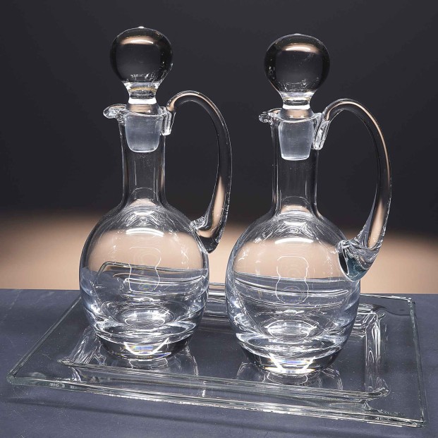 Juego de aceitera y vinagrera de cristal+bandeja de cristal - Colección 12695.